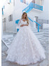 Beaded Ivory Floral Lace Tulle Cape Wedding Dress